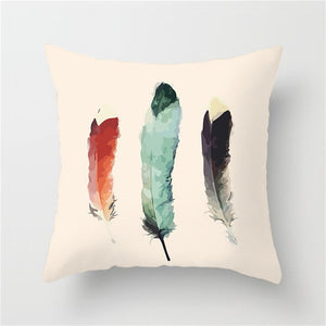Multi Feather Printed Pillow Cover