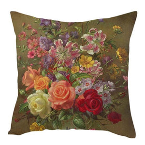 Vintage Oil Painting Flowers Cushion Cover