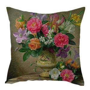 Vintage Oil Painting Flowers Cushion Cover