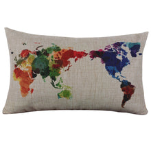 Load image into Gallery viewer, World Map Linen Square Throw Flax Pillow Case