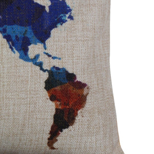 World Map Linen Square Throw Flax Pillow Case