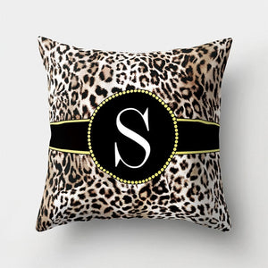 Leopard Pattern Letter Decorative Cushion Cover