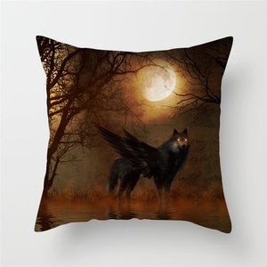 Fuwatacchi Moon Wolf Printed Pillow Cover
