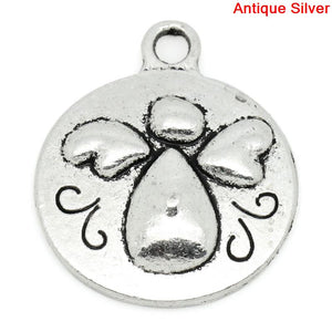 Round Antique Silver Angel Pattern