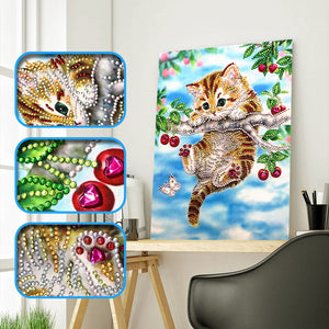 Lovely Cat Climbed The Tree Crystal Painting