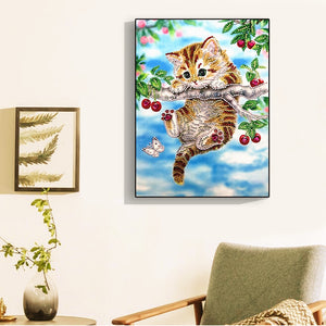Lovely Cat Climbed The Tree Crystal Painting
