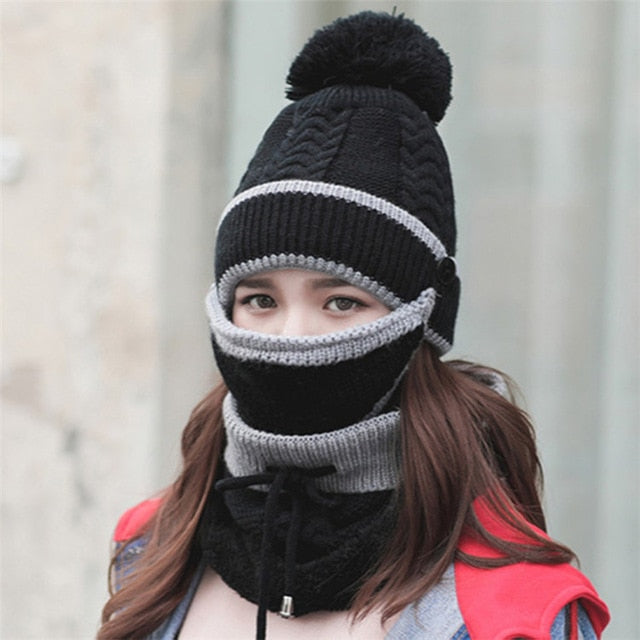 Winter Beanies Velvet Thick Bib Mask