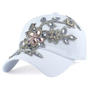 Baseball Cap With Flower Canvas