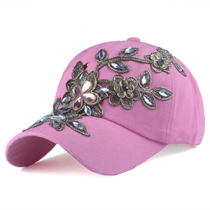 Baseball Cap With Flower Canvas