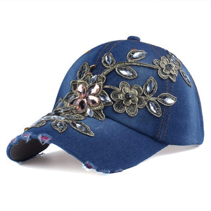 Baseball Cap With Flower Canvas