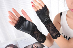 Black Lace Patchwork Gloves
