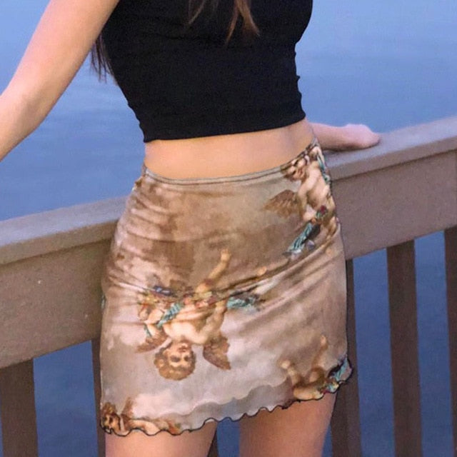 Print  Mesh Summer Skirt