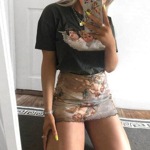 Print  Mesh Summer Skirt